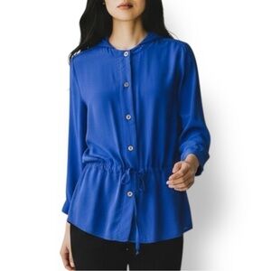 4/$20 Peters & Ashley Button-Front Hooded Drawstring Waist Blouse Tunic – Size M